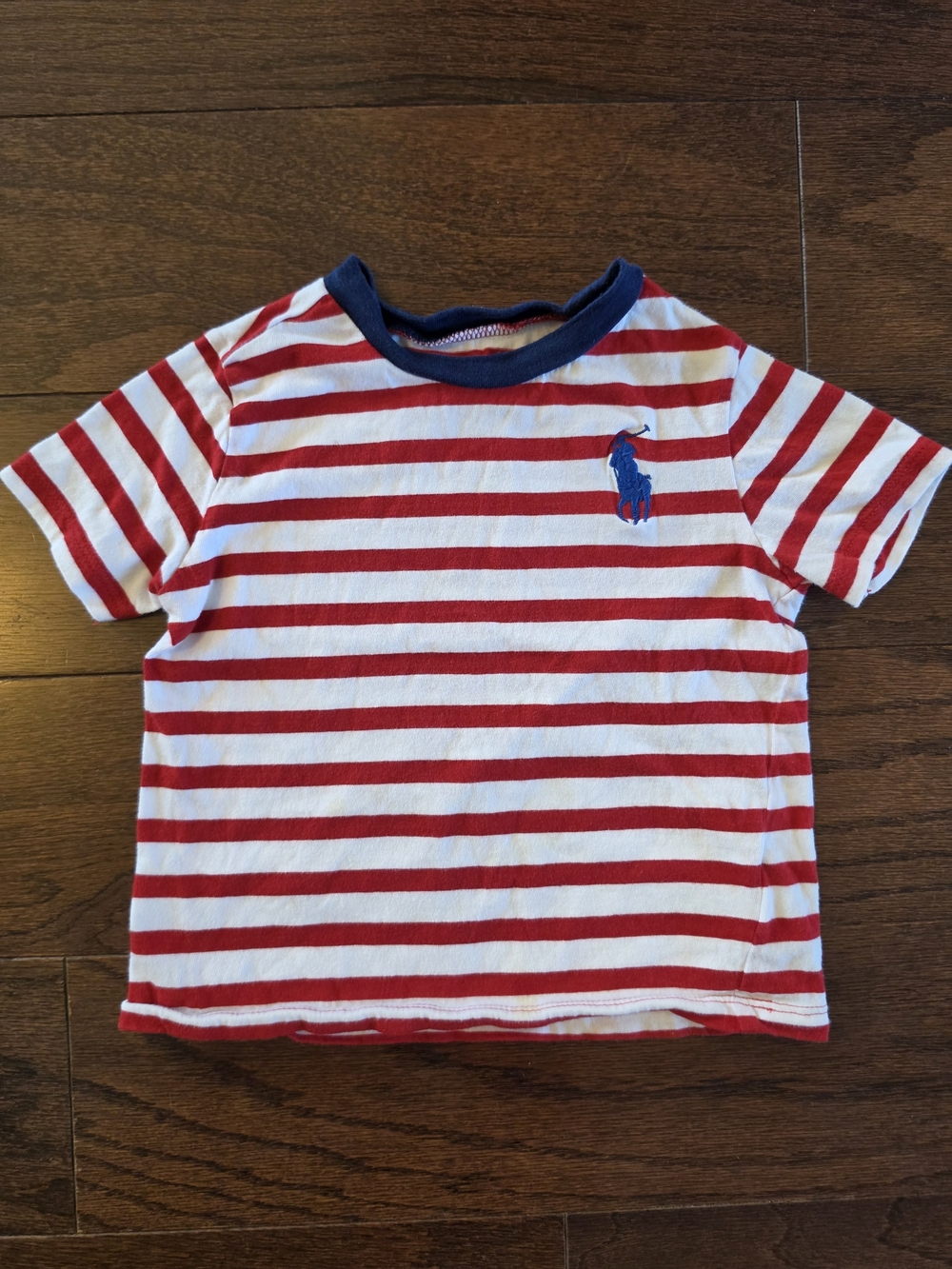 Ralph Lauren Red & White Striped Tee with Navy Polo Logo
